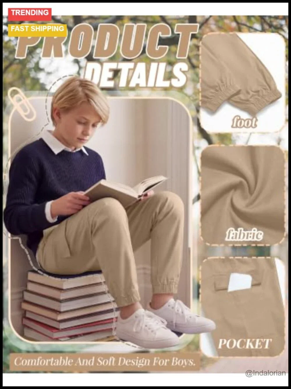 Schoool Uniform Cargo Joggers Elastic Waist with Pockets Boys Pants 3-Pack